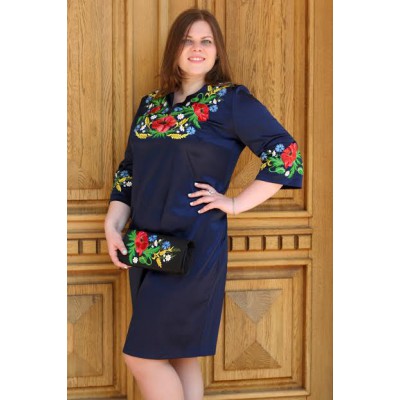 Embroidered dress Plus Size "Ukrainian Charm" navy